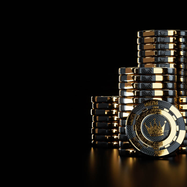 Creative casino template, black gold stacks of playing chips isolated on black background. The concept of roulette, gambling, a header for the site. Copy space, 3d illustration, 3d render
